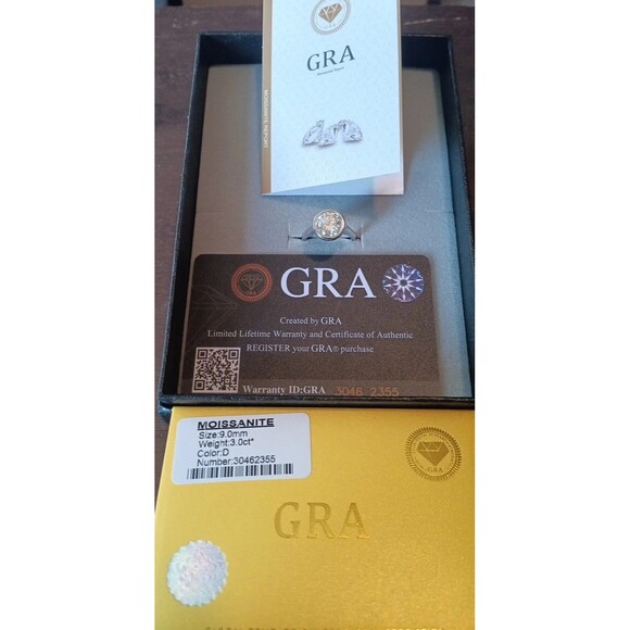 Unbranded Jewelry - 3 Carats Moissanite Ring Size 3, 925 Silver With GRA Grading Color D 9 mm Stone